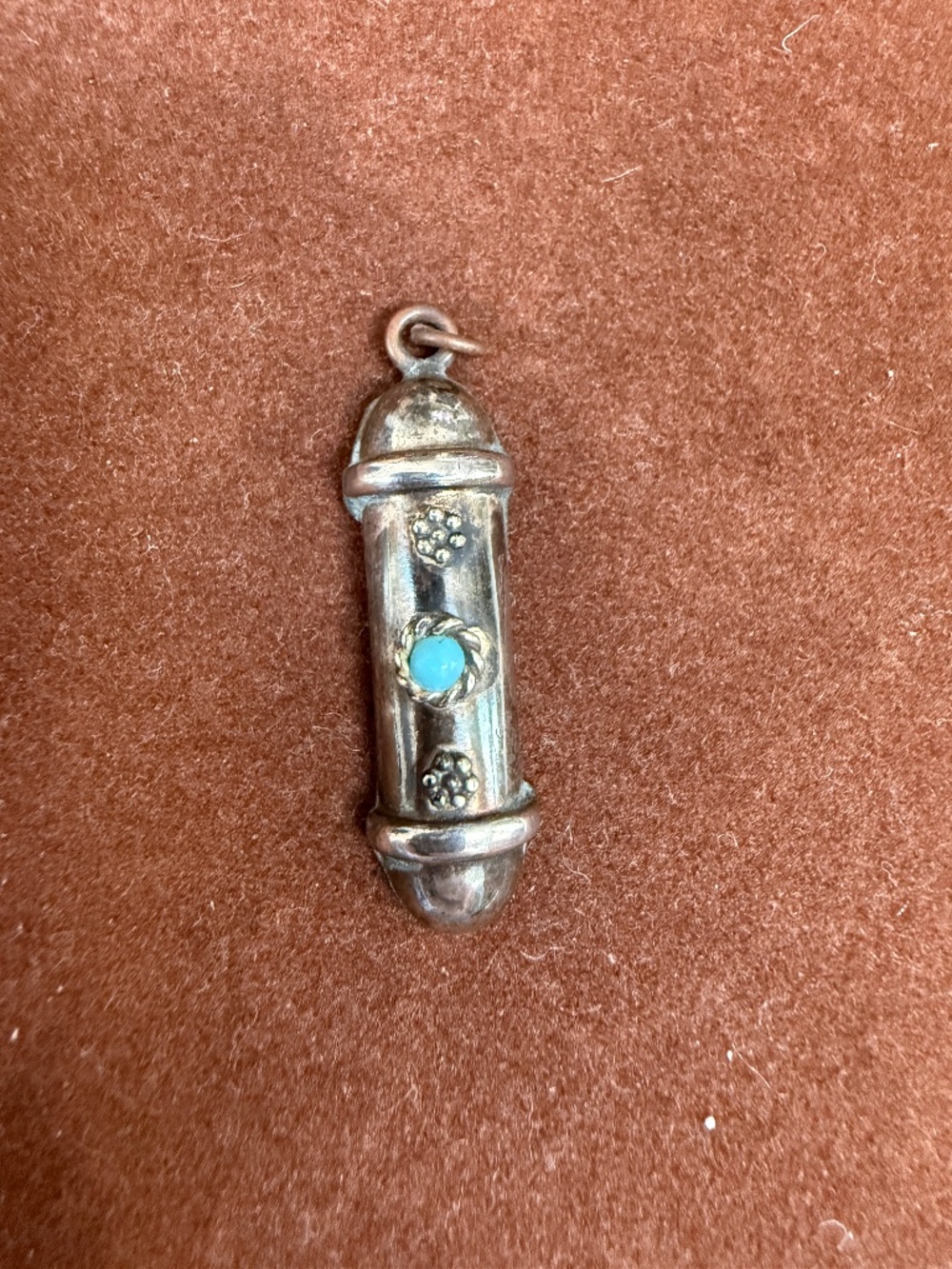 Vintage / Antique Israel Mezuzah Charm 925 Silver Turquoise Blue Stone